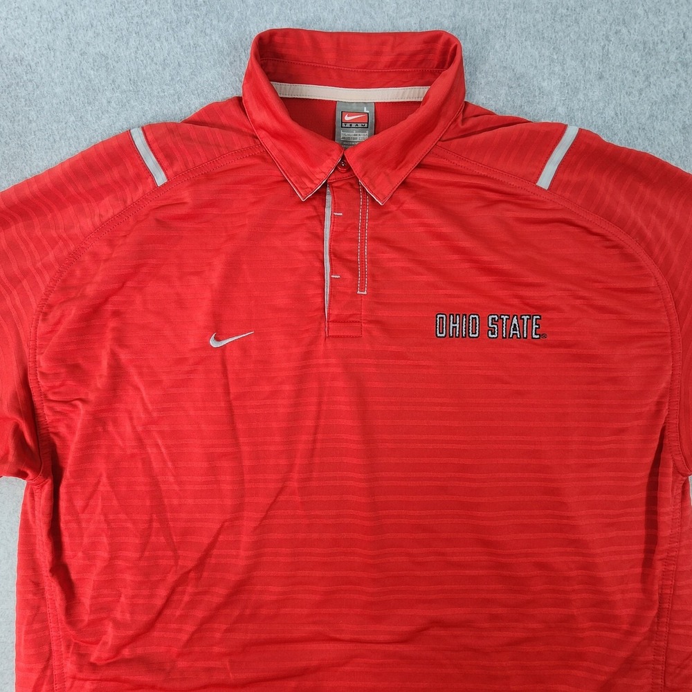 Ohio State Buckeyes Polo Shirt Mens Large Red Nike Fit Dry Striped Button Casual